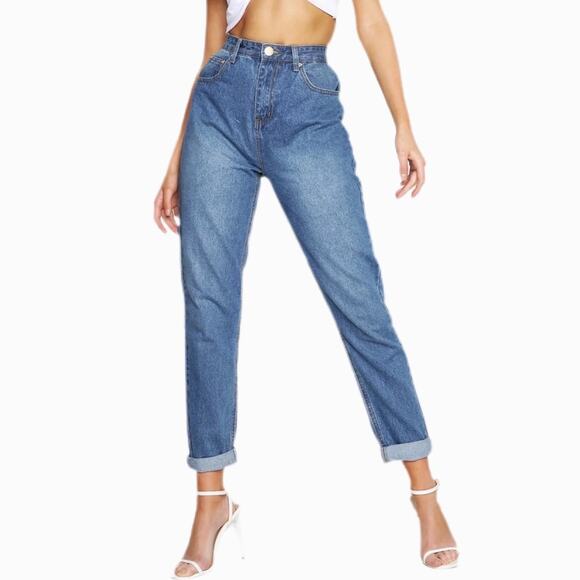 Boohoo Blue High Rise Mom Jeans Sz 8 - Picture 3 of 7